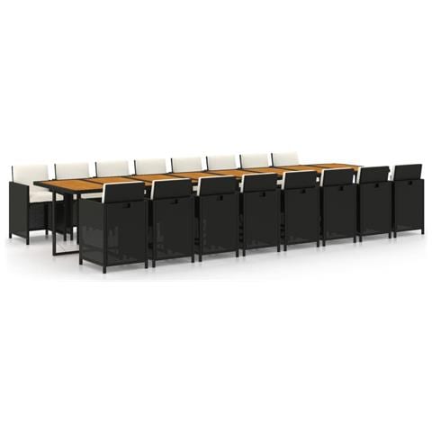 Set Da Pranzo Da Giardino 17 Pz Con Cuscini In Polyrattan Nero - Foto 1