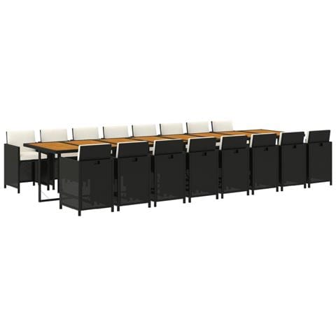 Set Da Pranzo Da Giardino 17 Pz Con Cuscini In Polyrattan Nero - Foto 9