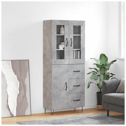 Credenza Grigio Cemento 69,5x34x180 Cm In Legno Multistrato - Foto 6