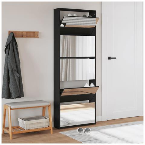 Scarpiera Con Specchio A 5 Livelli Nera 63x17x169,5 Cm - Foto 3