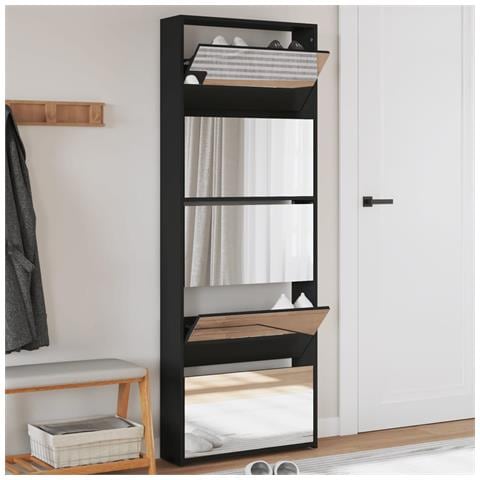 Scarpiera Con Specchio A 5 Livelli Nera 63x17x169,5 Cm - Foto 1