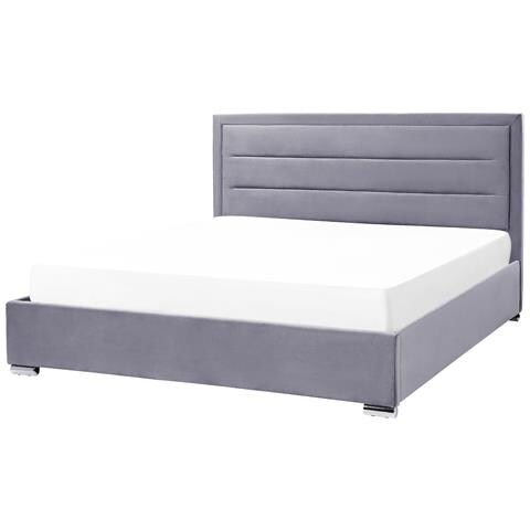 Letto Matrimoniale Con Contenitore Velluto Grigio Scuro 180 X 200 Cm Rouen - Foto 2