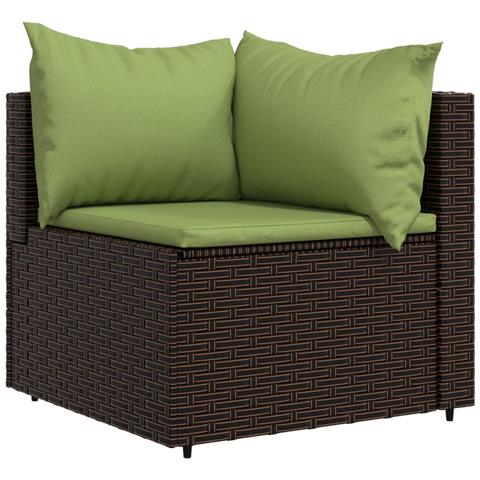Divano Angolare da Giardino con Cuscini in Polyrattan Marrone - Foto 1