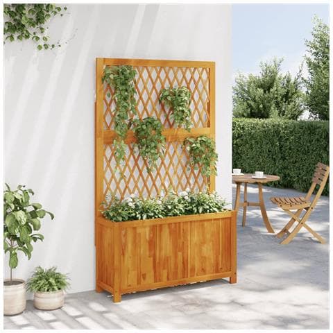 Fioriera Con Traliccio 100x32x165 Cm Legno Massello Di Acacia - Foto 3