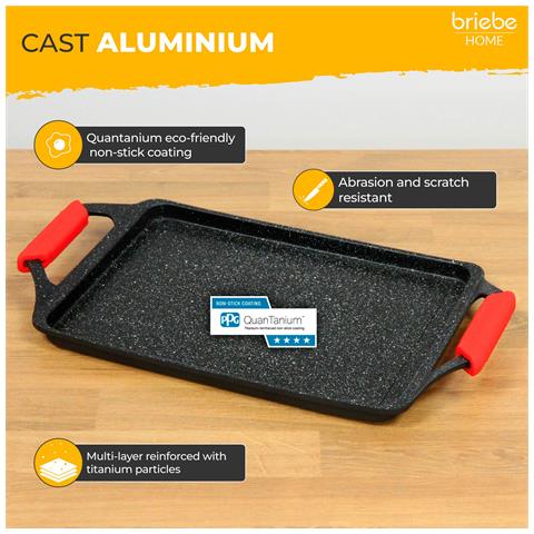 Black Titanium Griglia Bistecchiera Induzione Antiaderente, 43x25cm Alluminio Fuso Senza Pfoa Nero - Foto 2