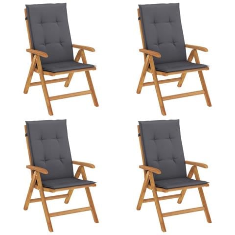 Sedie da Giardino Reclinabili con Cuscini 4 pz in Legno di Teak - Foto 1