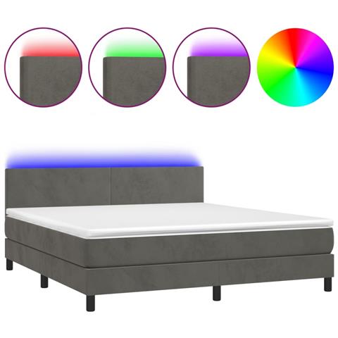 Letto a Molle con Materasso e LED Grigio Scuro 160x200 cm - Foto 1