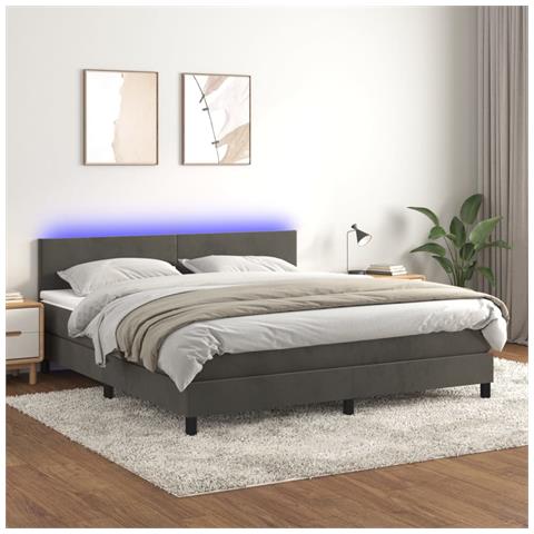Letto a Molle con Materasso e LED Grigio Scuro 160x200 cm - Foto 8