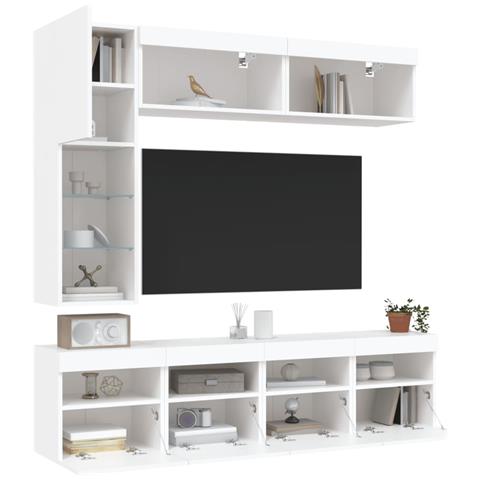 Set Mobili TV a Muro 7 pz con Luci LED Bianco - Foto 2