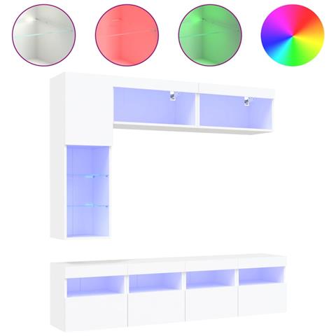 Set Mobili TV a Muro 7 pz con Luci LED Bianco - Foto 1