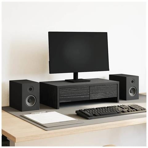 Supporto Monitor Con Cassetti Rovere Nero 50x27x15cm Truciolato - Foto 1