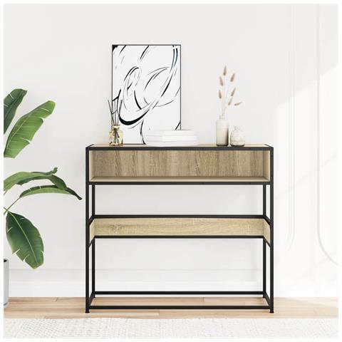 Tavolo Consolle Rovere Sonoma 90x35x80 Cm In Legno Multistrato - Foto 3