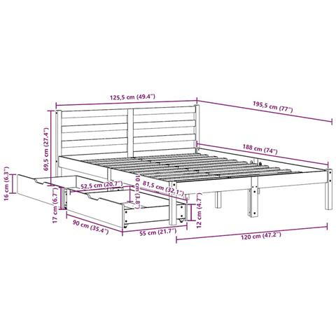 Letto senza Materasso 120x190 cm in Legno Massello di Pino - Foto 10