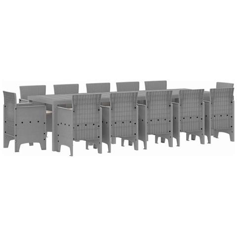 Set da Pranzo da Giardino 13 Pezzi con Cuscini Grigio Chiaro Polyrattan, Tavolo da Giardino Grigio Chiaro 150x100x73 cm Polyrattan, Sedie da Giardino con Cuscini 4 pezzi Grigio Chiaro Polyrattan - Foto 1