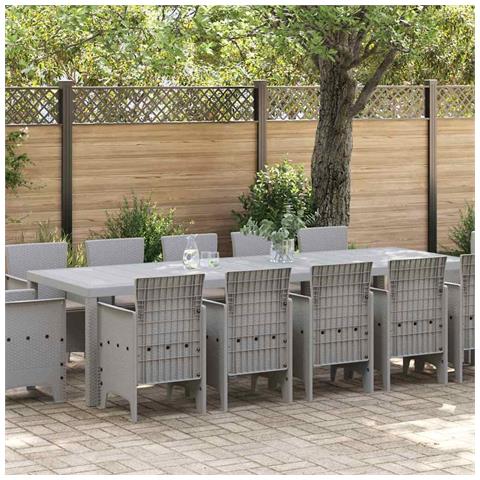 Set da Pranzo da Giardino 13 Pezzi con Cuscini Grigio Chiaro Polyrattan, Tavolo da Giardino Grigio Chiaro 150x100x73 cm Polyrattan, Sedie da Giardino con Cuscini 4 pezzi Grigio Chiaro Polyrattan - Foto 2