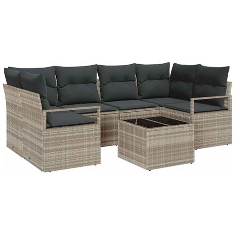 Set divani giardino  7 pezzi con cuscini Grigio Chiaro Rattan Sintetico, Divano giardino  2 posti con spazio di stoccaggio e cuscini Grigio Rattan Sintetico - Foto 1