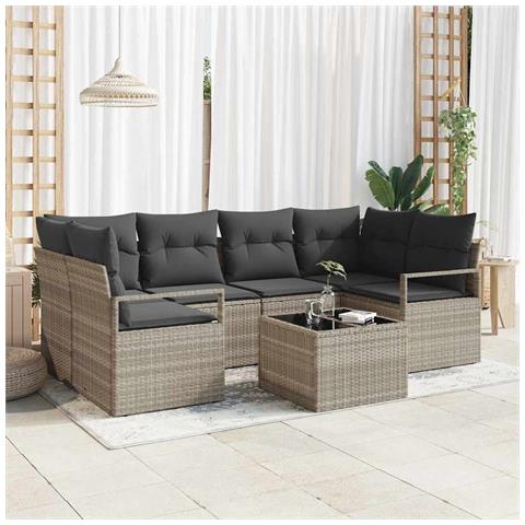 Set divani giardino  7 pezzi con cuscini Grigio Chiaro Rattan Sintetico, Divano giardino  2 posti con spazio di stoccaggio e cuscini Grigio Rattan Sintetico - Foto 2