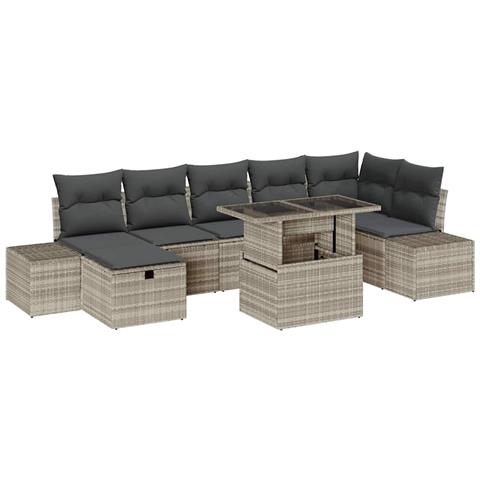 Set Divano da Giardino 8 Pezzi con Cuscini Grigio Chiaro Polyrattan - Foto 1