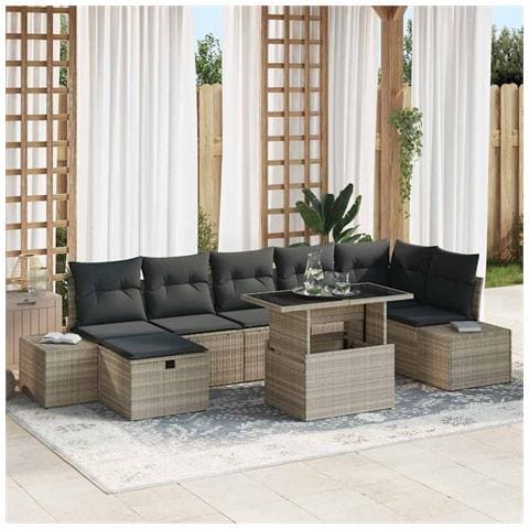 Set Divano da Giardino 8 Pezzi con Cuscini Grigio Chiaro Polyrattan - Foto 2