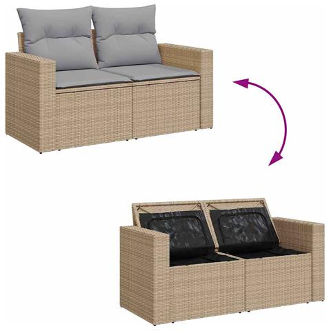 Set Divano Giardino 8 Pezzi con Cuscini Beige Rattan Polietilene Acacia, Set da Pranzo Giardino 3 Pezzi con Cuscini Beige Rattan Polietilene Acacia - Foto 9