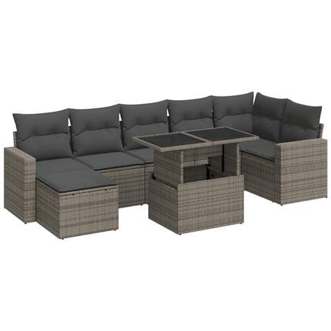 Set Divano da Giardino 8 pz con Cuscini Grigio in Polyrattan - Foto 1