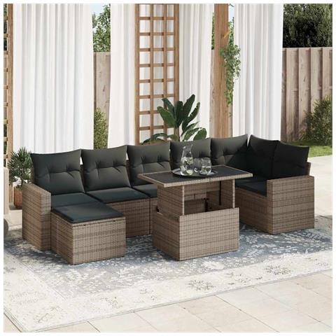 Set Divano da Giardino 8 pz con Cuscini Grigio in Polyrattan - Foto 2