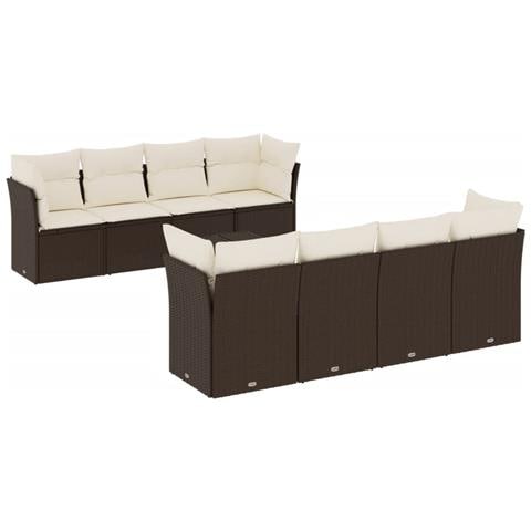 Set Divani da Giardino 9pz con Cuscini Marrone in Polyrattan - Foto 1