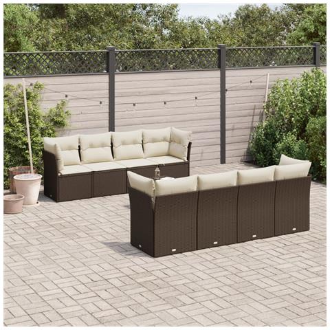 Set Divani da Giardino 9pz con Cuscini Marrone in Polyrattan - Foto 2