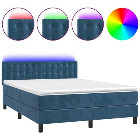 Letto a Molle con Materasso e LED Blu Scuro 140x190 cm - Foto 1