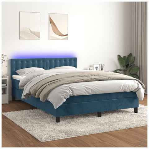Letto a Molle con Materasso e LED Blu Scuro 140x190 cm - Foto 2