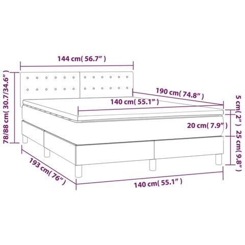 Letto a Molle con Materasso e LED Blu Scuro 140x190 cm - Foto 9