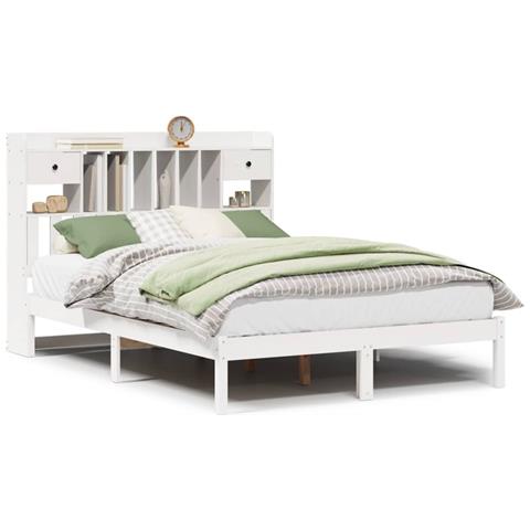 Letto Libreria senza Materasso Bianco 160x200 cm Legno di Pino - Foto 1