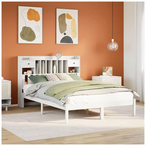 Letto Libreria senza Materasso Bianco 160x200 cm Legno di Pino - Foto 2