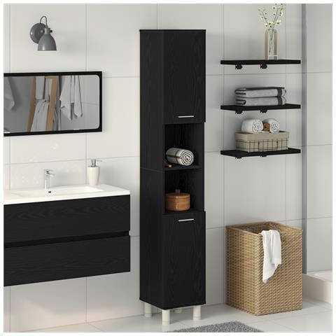 Mobile da bagno  Nero Rovere 30x30x179 cm in legno ingegnerizzato - Foto 2