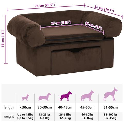 Divano per Cani con Cassetto Marrone 75x50x38 cm in Peluche - Foto 8