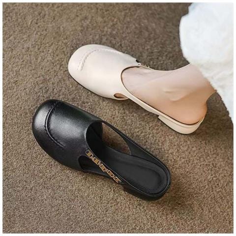 Scarpe Donna Stile Vintage Francese, Ciabatte Mule Estive In Pvc Nero Con Tacco Basso E Punta Chiusa, Compatibile Con Abbigliamento Casual It  S - Foto 2