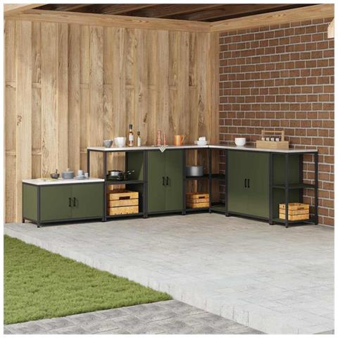 Armadietto per Stoccaggio in Cucina Verde oliva Acciaio - Foto 2