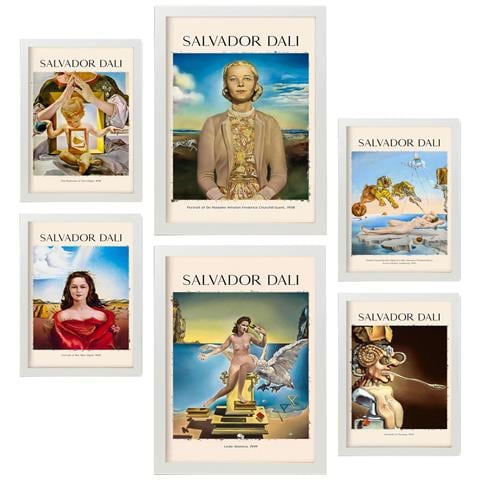 Set Di 6 Stampe Collezione Di Opere D'arte Di Salvador Dalì, Quadri Decorativi Per Il Tuo Soggiorno, Stampe Artistiche Da Parete Per La Casa A3 & A4 Cornice Bianca - Foto 1