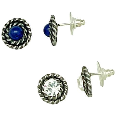 Confezione Di Orecchini Rotondi In Filigrana Con Cristallo E Pietra Lapislazzuli Blu In Argento, 10µ - Foto 1