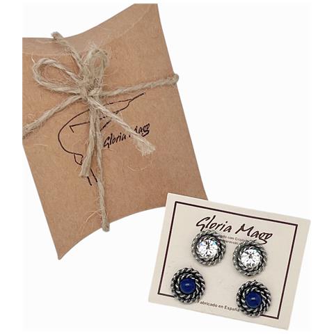 Confezione Di Orecchini Rotondi In Filigrana Con Cristallo E Pietra Lapislazzuli Blu In Argento, 10µ - Foto 2