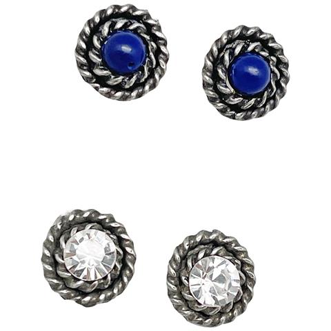 Confezione Di Orecchini Rotondi In Filigrana Con Cristallo E Pietra Lapislazzuli Blu In Argento, 10µ - Foto 7