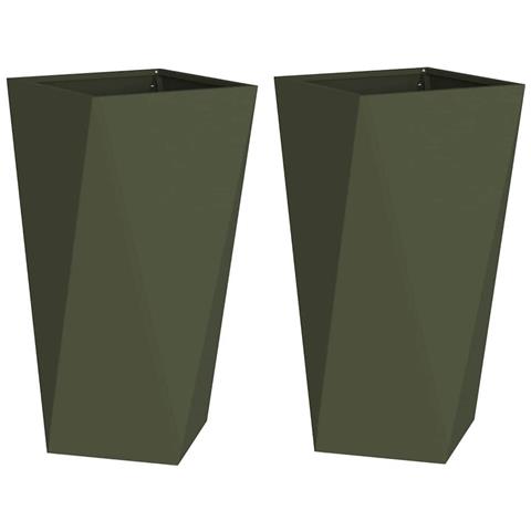 Fioriera 2 pcs Verde oliva 40 x 40 x 75 cm Acciaio - Foto 1