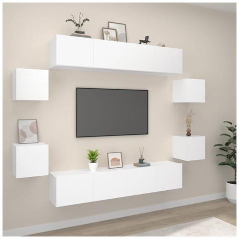 Set Mobili Porta TV 8pz Bianco in Legno Multistrato - Foto 2