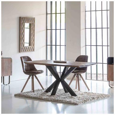 Tavolo Da Pranzo Bordo Conico In Legno Di Acacia Con Finitura Ruggine 160x90x76 - Foto 2