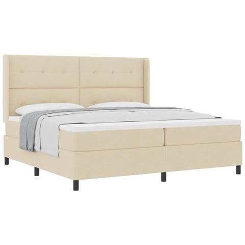 Letto a molle con materasso Crema 200 x 200 cm Tessuto - Foto 1