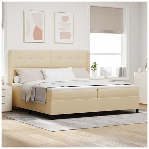 Letto a molle con materasso Crema 200 x 200 cm Tessuto - Foto 2