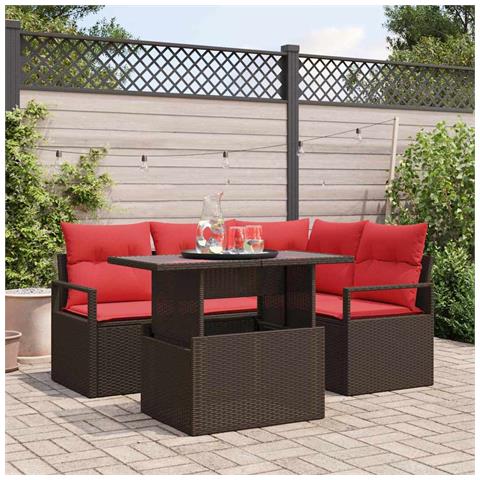 Set Divano da Giardino 5 pcs Marrone e Rosso polyrattan - Foto 2