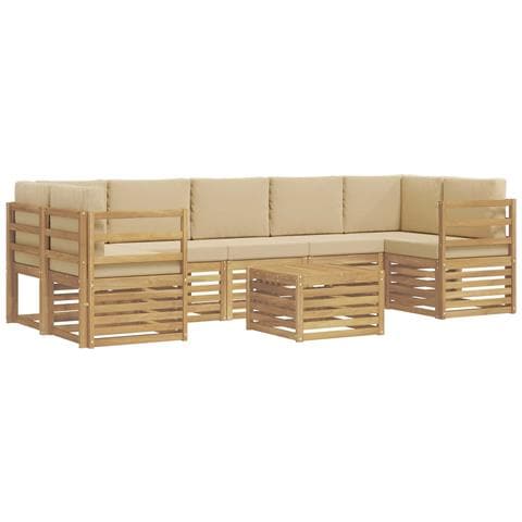 Set di divani da esterno 8 pcs Bianco e Beige Poliestere - Foto 1