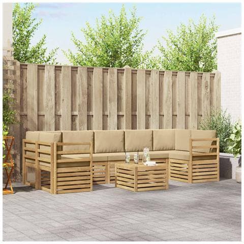 Set di divani da esterno 8 pcs Bianco e Beige Poliestere - Foto 2