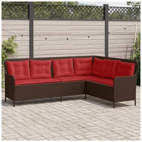 Divano da giardino con Cuscini a forma di L in Polyrattan Marrone - Foto 2